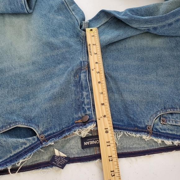 LondonJean Flare Fringe Jeans Size 14 Y2K Retro Frayed Waist Boho Denim Groovy - Picture 13 of 14